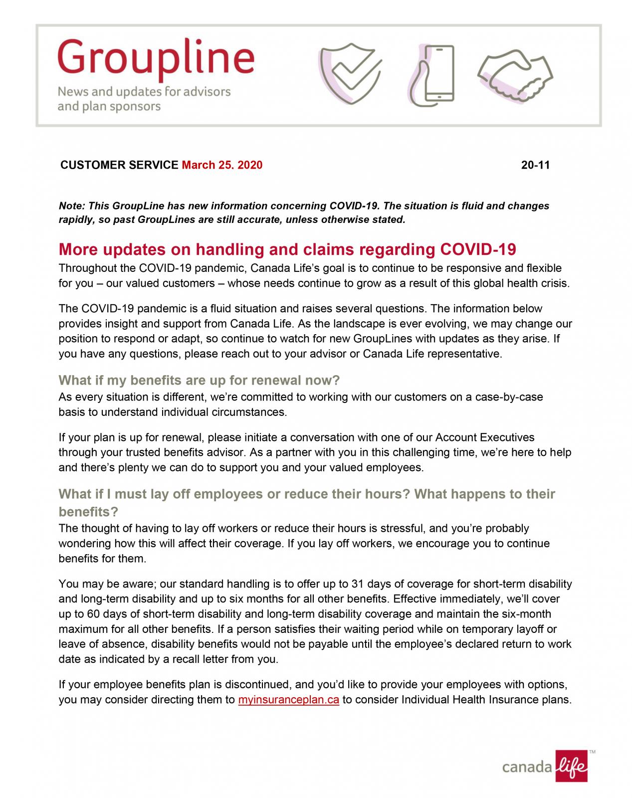 Groupline: More updates on handling and claims regarding COVID-19