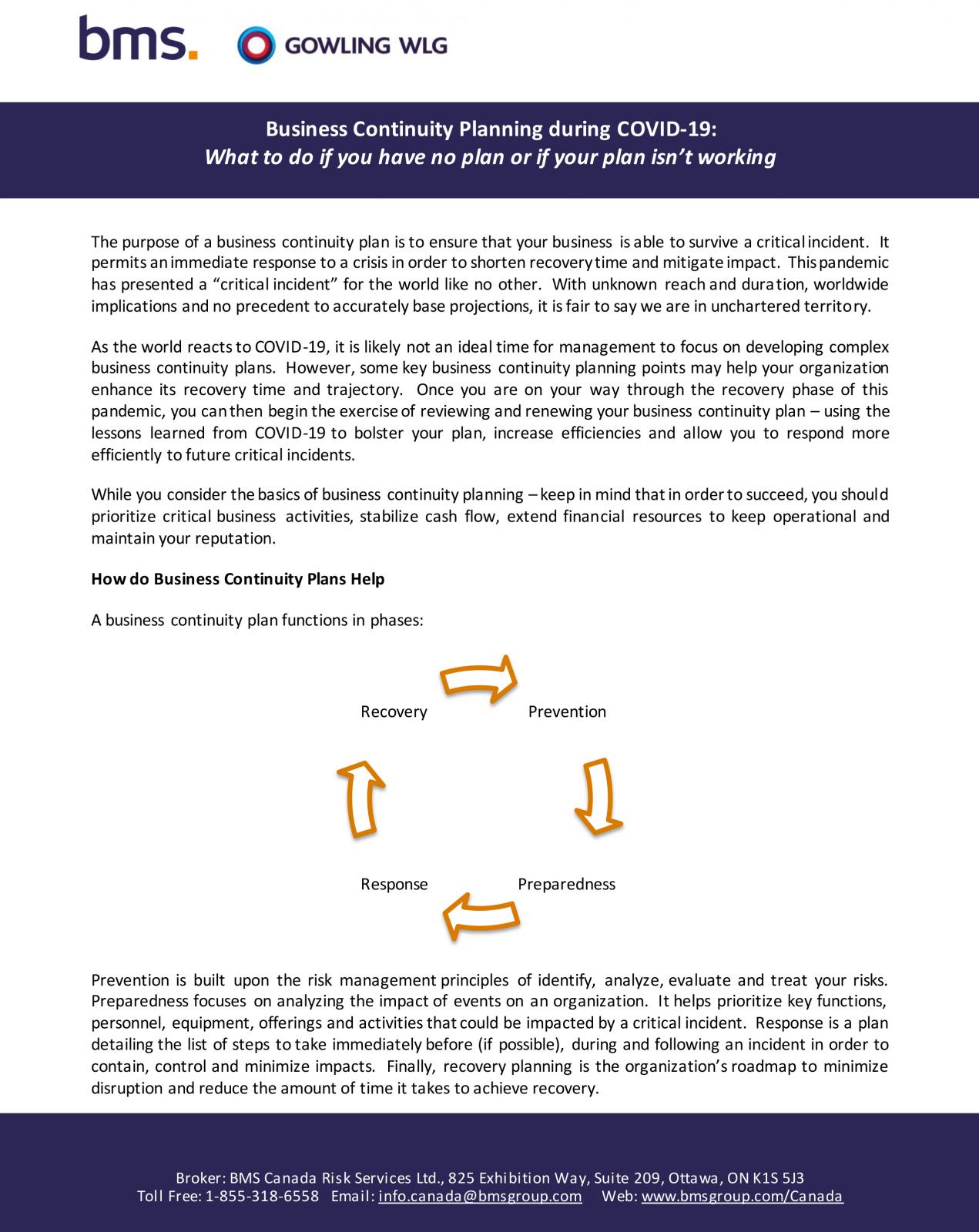 Business Continuity Planning during COVID-19