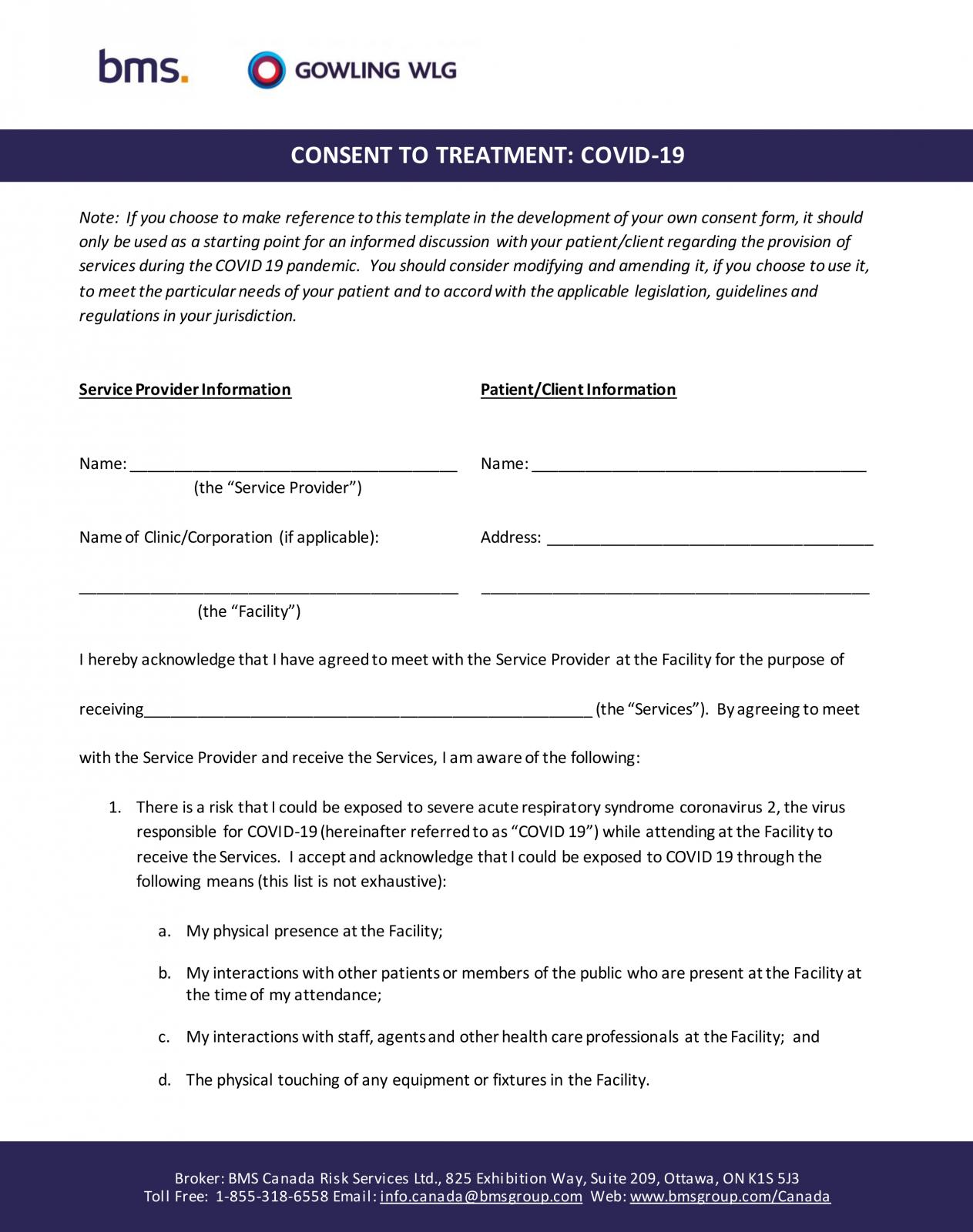 CONSENT TO TREATMENT: COVID-19