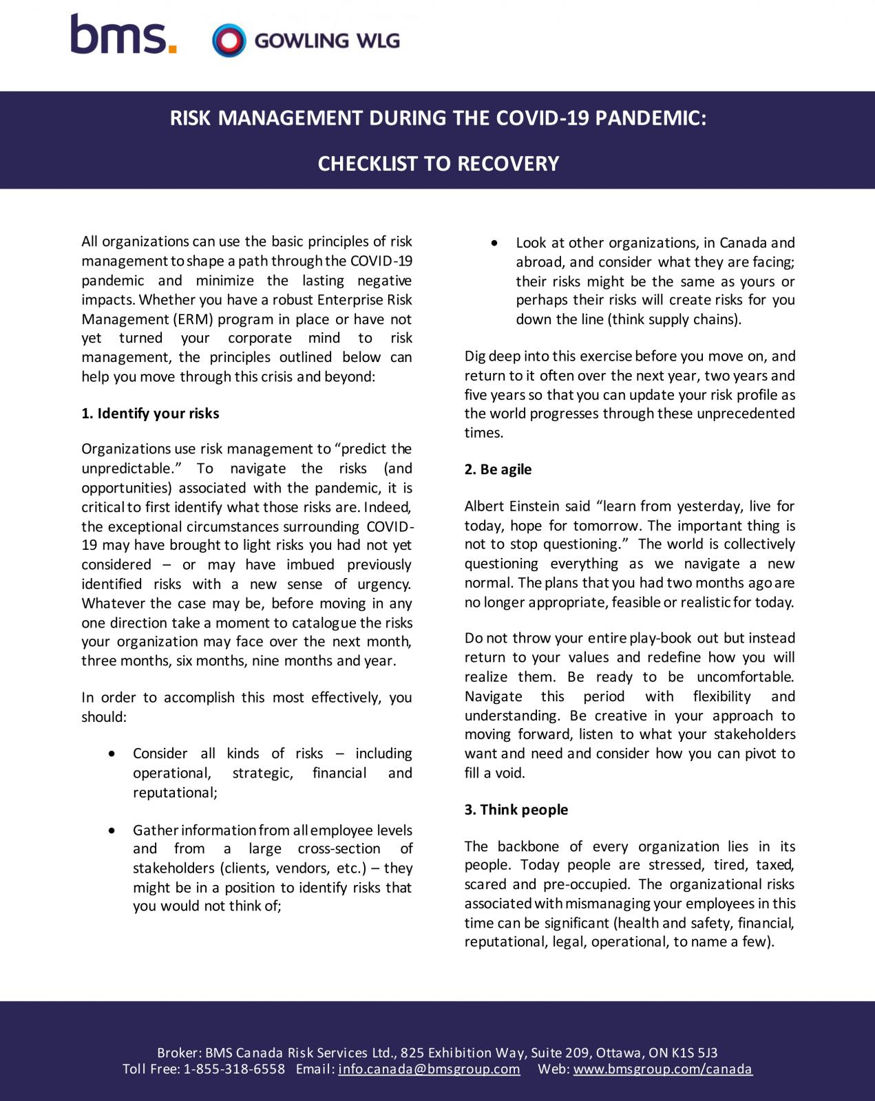 RISK MANAGEMENT DURING THE COVID-19 PANDEMIC
