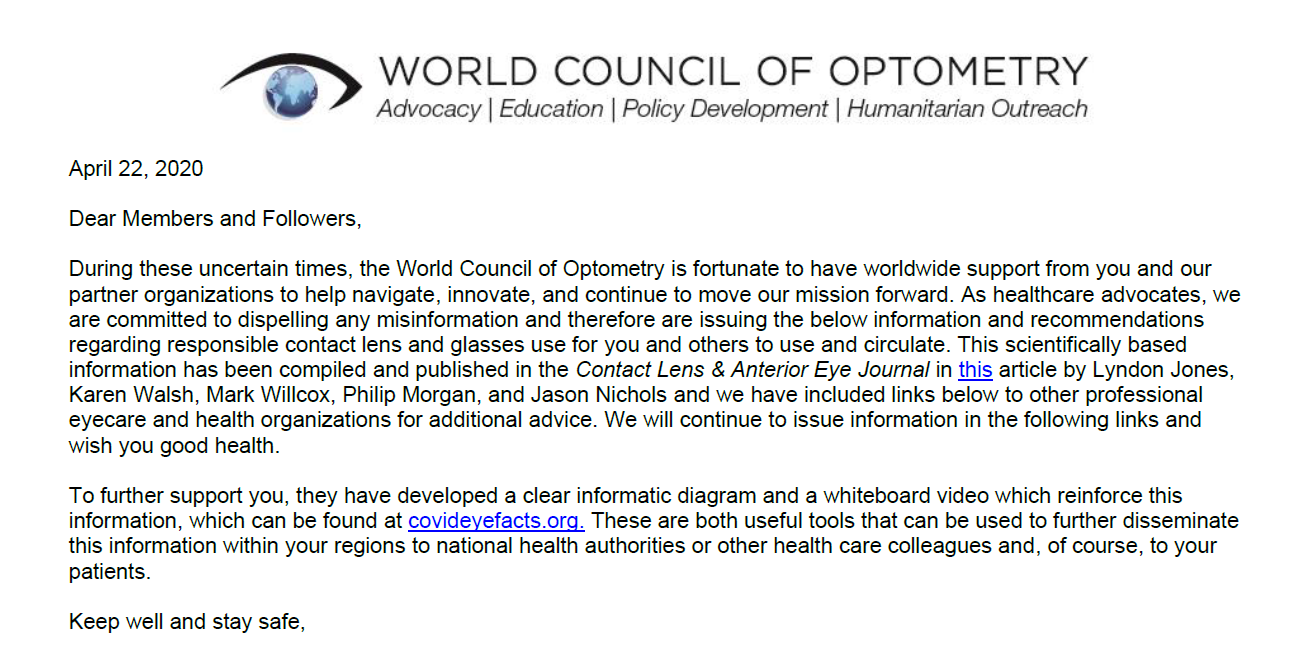 WCO CLs & Glasses Recommendations during COVID-19