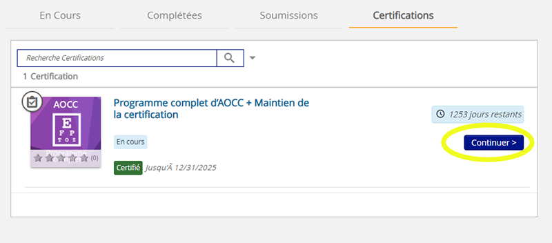 View of certifications tab